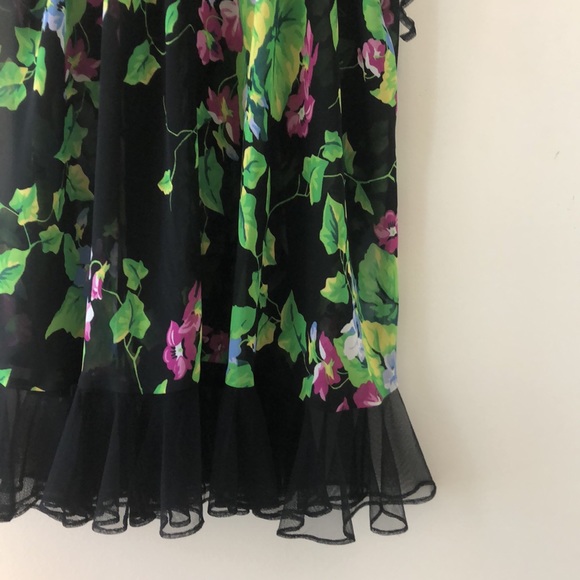 New Betsey Johnson sheer floral rosette ruffle cold shoulder flutter sleeve slip - Picture 9 of 11